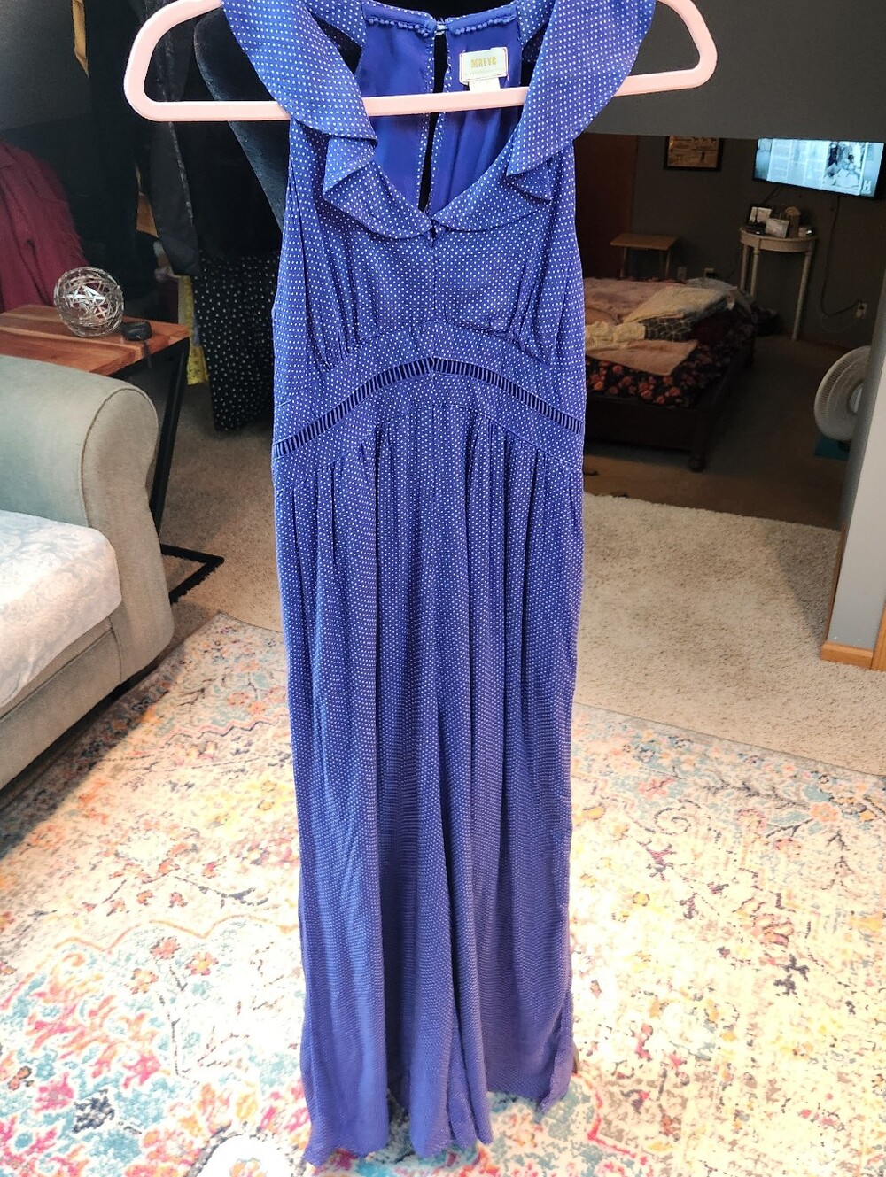 Anthropologie Maeve Royal Blue Polka Dot Jumpsuit Romper Size 4 Great Condition